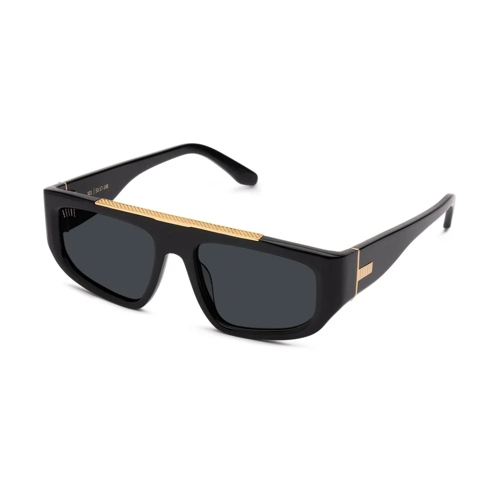 NIOB 9FIVE X01 Black Sunglasses Gold Trim Square Flat Top Mens Womens UV Protect